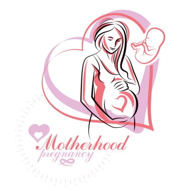 Hamile kadın zarif vücut siluet, yarım yamalak vektör illustrat