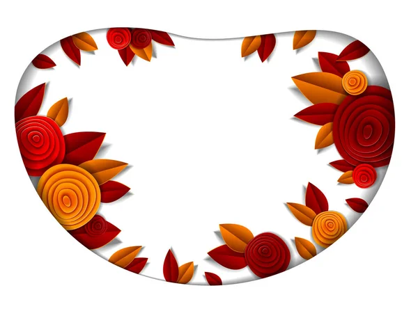 Fondo con flores y hojas de otoño estilo de corte de papel, copia — Vector de stock