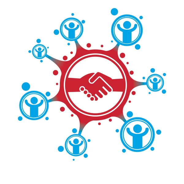 Social Relations conceptueel logo, uniek vectorsymbool. Handen omhoog. — Stockvector