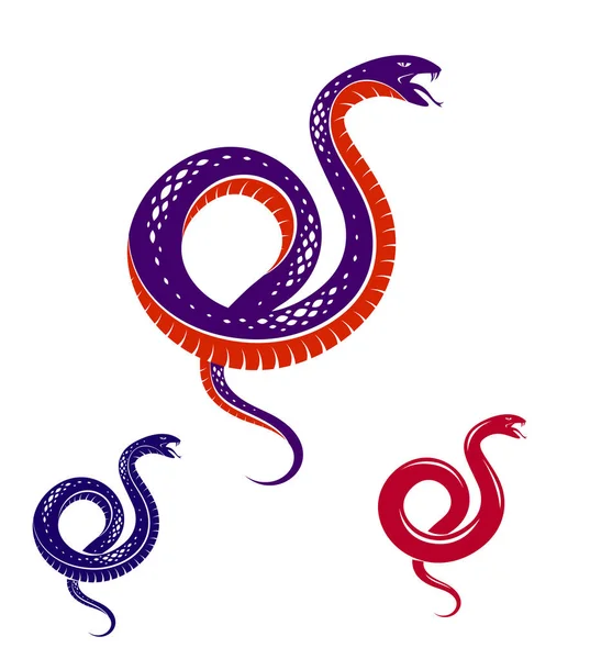 Yılan dövmesi, ölümcül zehir tehlikeli yılan, zehir aggr vektör — Stok Vektör