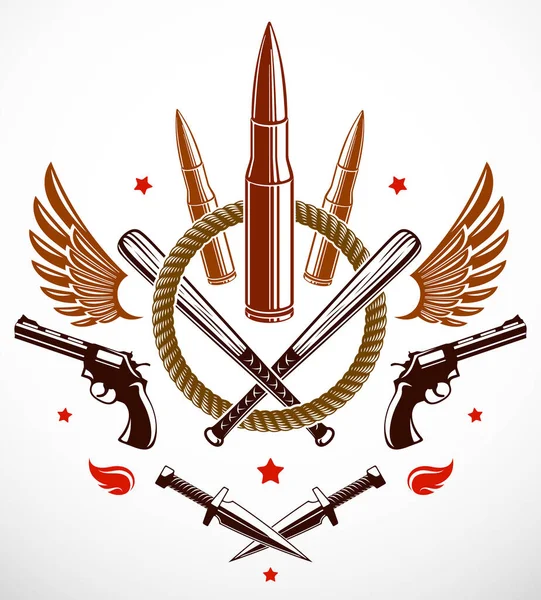Devrim ve savaş vektör amblemi ile mermi ve silah, logo veya — Stok Vektör