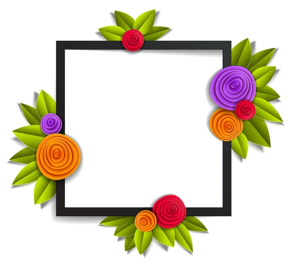 Flowers and leaves beautiful background or frame with blank copy — Stock Vector