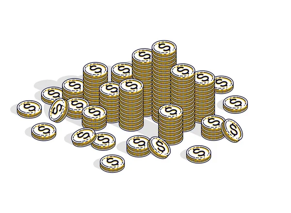 Dinero en efectivo moneda centavo pilas aisladas sobre fondo blanco. Vector — Vector de stock