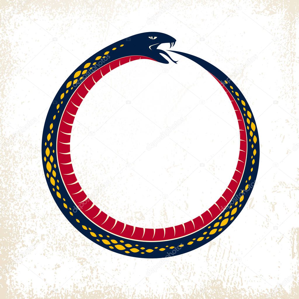 Ouroboros Snake in a shape of circle, endless cycle of life and 