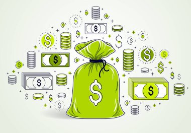 Vektör tasarımı, tasarruf veya investme para çantası ve Doları Icon set