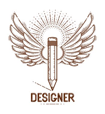 Kanatlı kalem, vektör basit trendy logo veya designe için simge