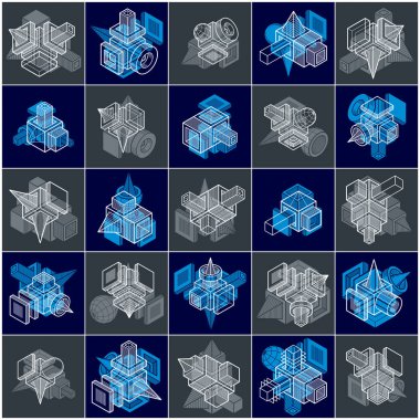 Soyut vektörel çizimler, 3d basit geometrik şekiller ayarla.