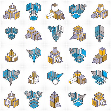 3D mühendislik vektörel çizimler, soyut şekiller collection.