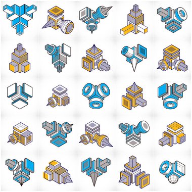 İzometrik soyut vektör şekilleri set.