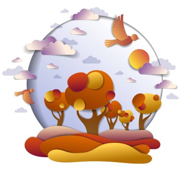 Çayırların ve ağaçların doğal sonbahar manzarası, bi ile bulutlu gökyüzü