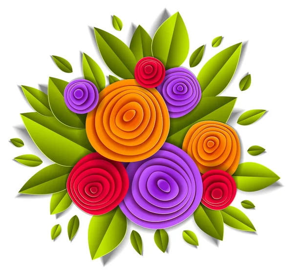 Conception avec des fleurs et des feuilles style de coupe de papier, vecteur floral il — Image vectorielle