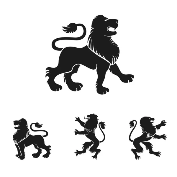 Ensemble d'éléments emblématiques anciens du lion. Éléments de conception vectorielle héraldique — Image vectorielle