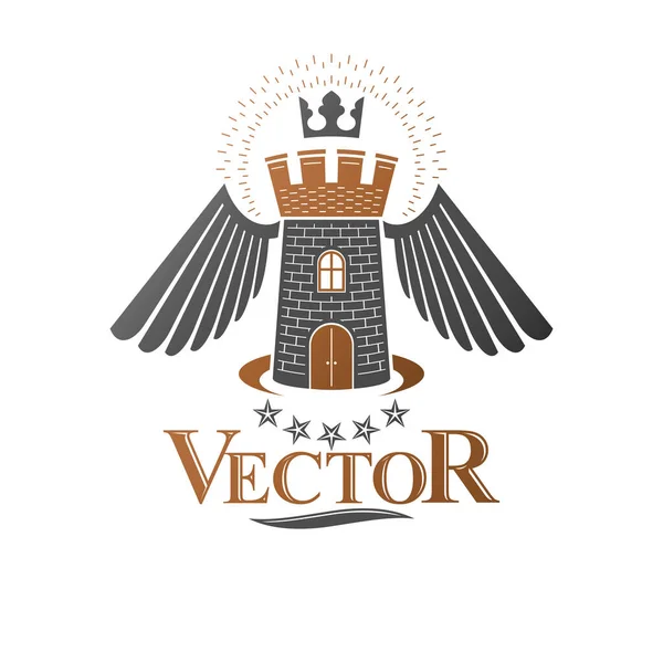 Antik Hisar amblemi. Heraldic vektör tasarım elemanı. Retro st — Stok Vektör