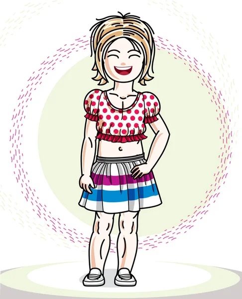 ファッショナブルなカジュアルな服の小さなブロンドの女の子の幼児。イラスト — ストックベクタ