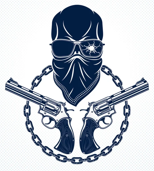Revolution och Riot ogudaktiga emblem eller logotyp med aggressiva skalle, — Stock vektor