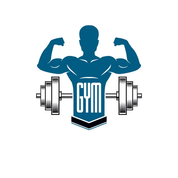Bodybuilding sollevamento pesi palestra logotipo sport club, stile retrò — Vettoriale Stock