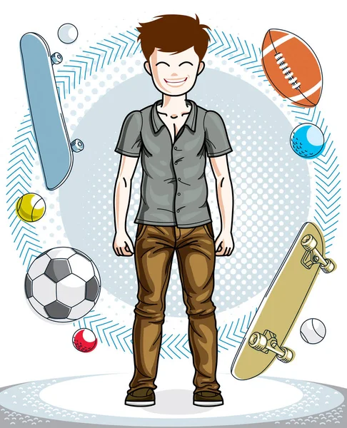 Sweet little boy young teen standing in stylish casual clothes V — ストックベクタ
