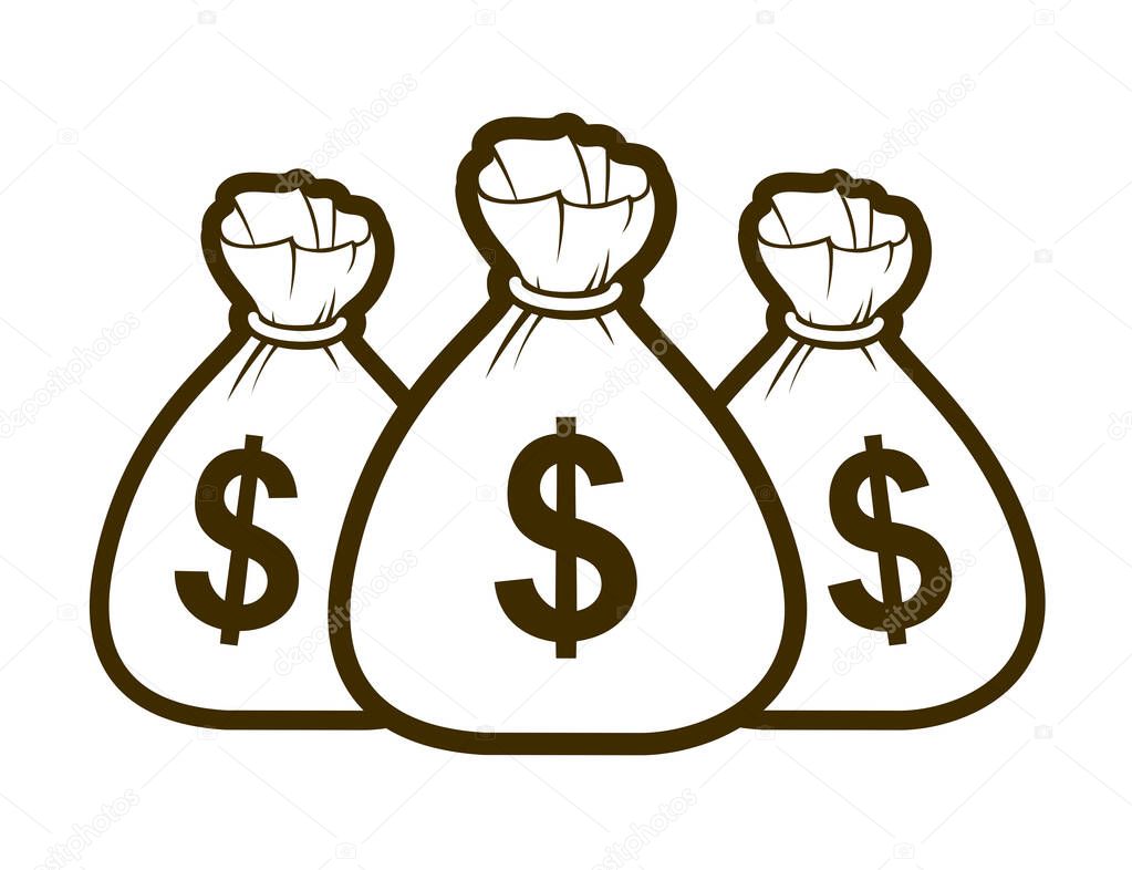 Three moneybags money bag vector simplistic illustration icon or