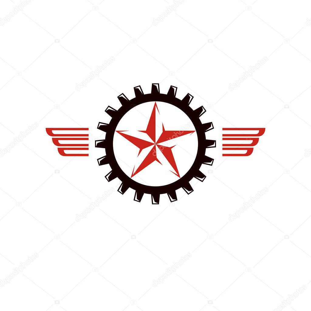 Vector star illustration composed surrounded by industry gearwhe