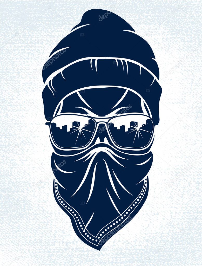 Gangster skull vector logo, icon or tattoo, urban stylish aggres