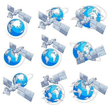 Dünya, iletişim tec çevresinde yörünge uçuş uçan uydular