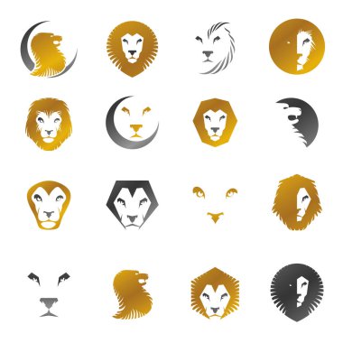 Cesur Lions antik amblemelemanları ayarlayın. Heraldic vektör tasarımı