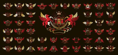 Heraldic Coat of Arms vektör seti büyük set, antika heraldik b