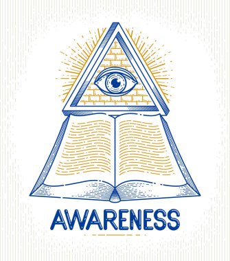 Secret knowledge vintage open book with all seeing eye of god in clipart
