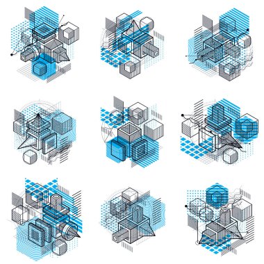 İzometrik çizgiler ve şekiller ile soyut vektör arka. Yavrusu