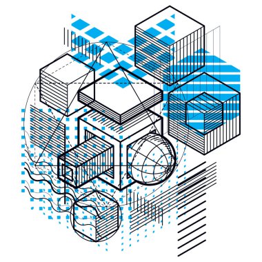 İzometrik hatları ile arka plan, illüstrasyon vektör. T