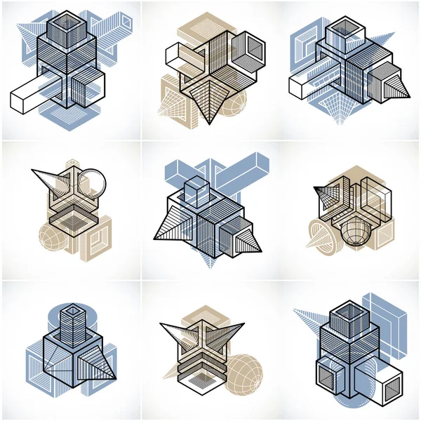 Conjunto de vetores de construções abstratas, designs dimensionais collectio — Vetor de Stock