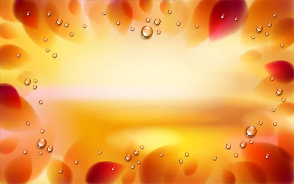 Feuilles jaunes et orange et gouttes d'eau sur l'autum flou — Image vectorielle