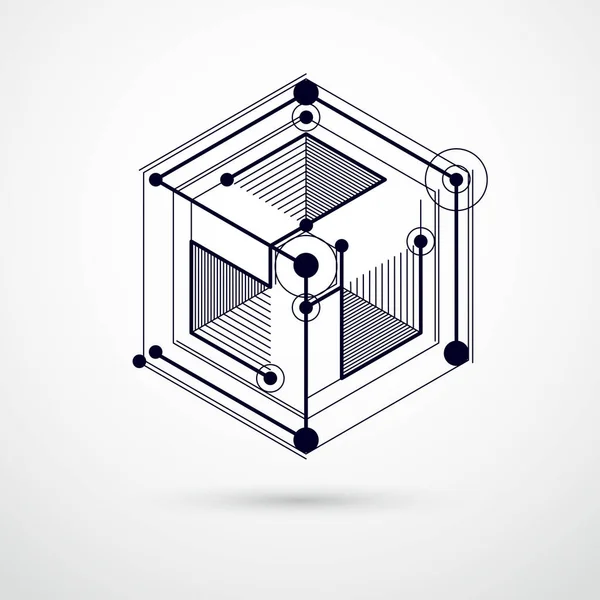 抽象的な幾何学的3D立方体パターンと白黒のベクトル — ストックベクタ