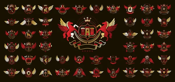 Heraldic Coat of Arms vektör seti büyük set, antika heraldik b