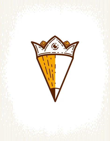 Lápis combinado com coroa, vetor simples logotipo da moda ou ícone fo — Vetor de Stock