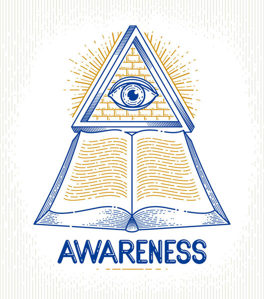 Secret knowledge vintage open book with all seeing eye of god in