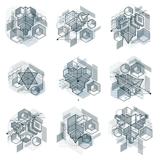 Fondos abstractos con elementos isométricos, vector de arte lineal — Archivo Imágenes Vectoriales