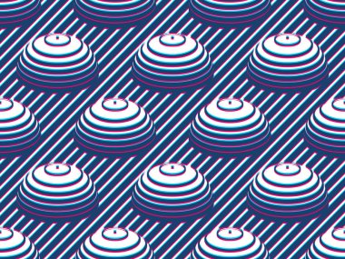 Hemisferler çizgili optik yanılsama dikişsiz desen, vektör repe
