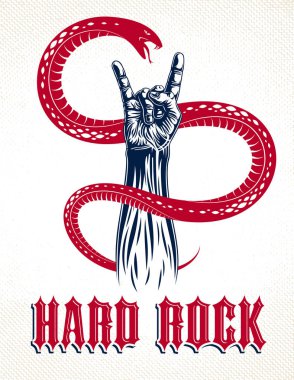 Rock el işareti ile agresif yılan, sıcak müzik Rock and Roll ge
