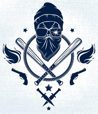 Gangster amblem logo veya dövme ile agresif kafatası beyzbol ba