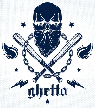Gangster amblem logo veya dövme ile agresif kafatası beyzbol ba