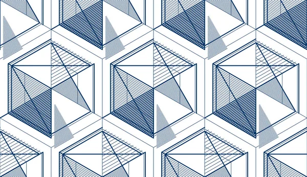 Géométrique 3d lignes motif abstrait sans couture, fond vectoriel . — Image vectorielle
