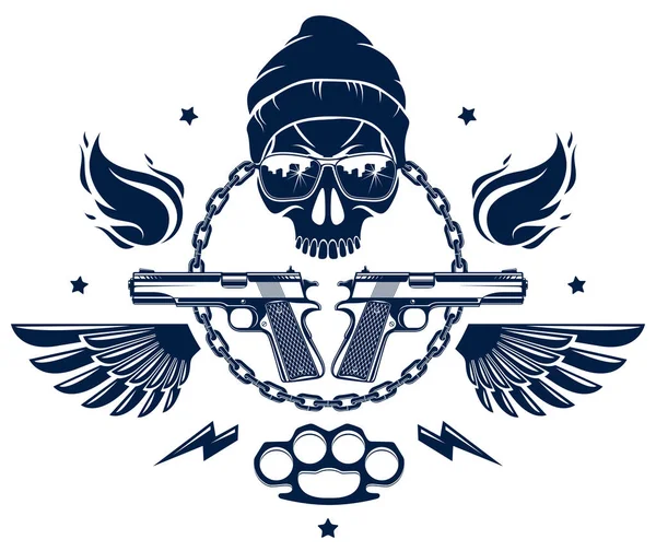 Революція і бунт зла емблема або логотип з агресивним черепом , — стоковий вектор