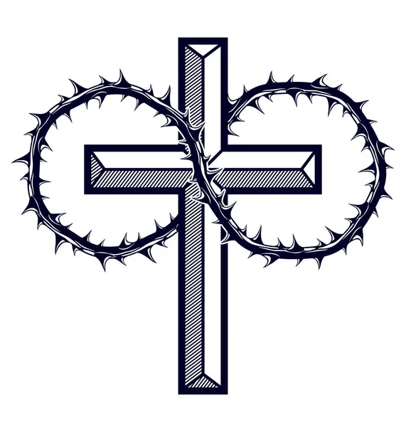 Christian cross met Sleedoorn thorn vector religie logo of ta — Stockvector