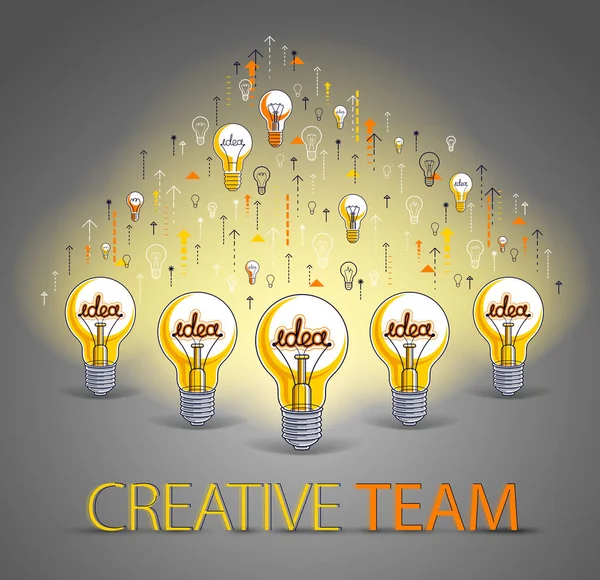 Group of shining light bulbs represents idea of creative people — Stock Vector