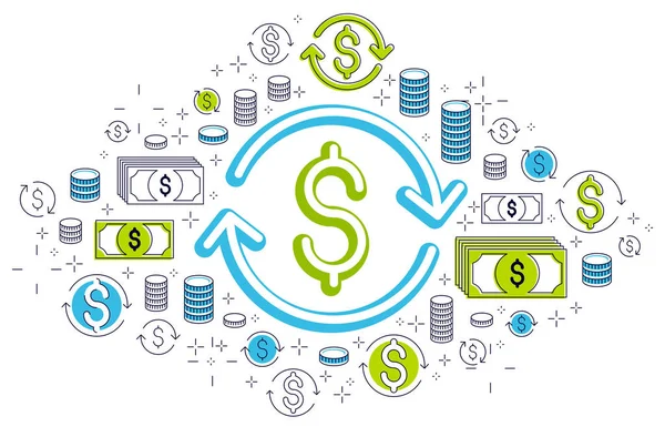 Sinal de dólar e flecha loop, câmbio, retorno sobre o investimento — Vetor de Stock