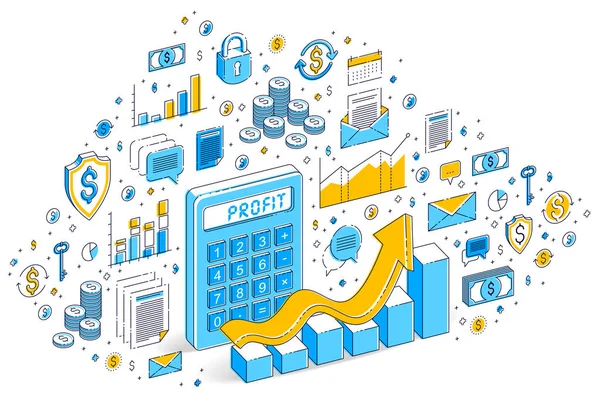 Идея калькулятора изолирована на белом фоне, концепция прибыли. 3d — стоковый вектор