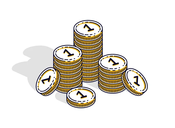 Στοίβες νομισμάτων μετρητά απομονωμένες σε λευκό φόντο. Διάνυσμα 3D i — Διανυσματικό Αρχείο