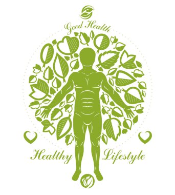 Atletik erkek yeşil ağaç devamı olarak oluşturulmuş vektör Illustration. Sağlık, homeopati fikir geri yükleme.