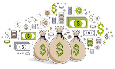 Para çantası ve dolar simgesi vektör dizaynı, tasarruf veya yatırım kavramı.
